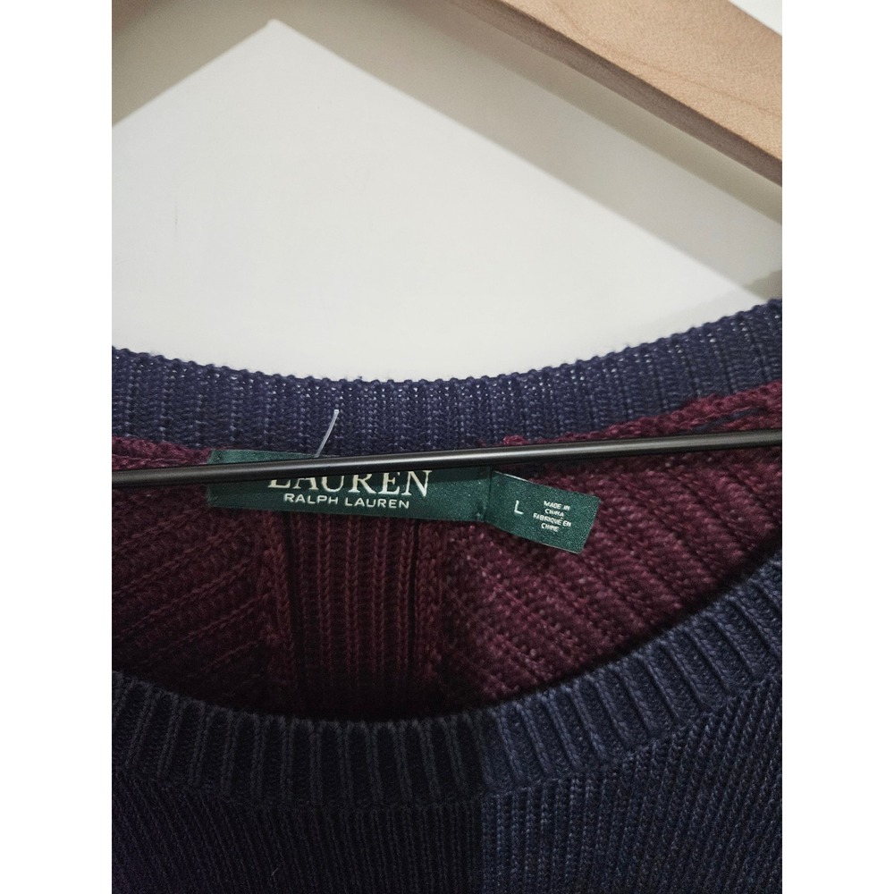 Lauren Ralph Lauren Navy Blue Burgundy Colorblock Knit Sweater Womens Large - Picture 2 of 5